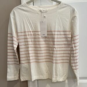 Mango Kids Long Sleeve Shirt with Cream and Pink Stripes
